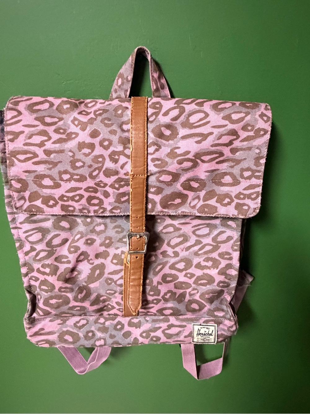 Herschel Supply Company Purple Leopard Canvas Backpack with Tan Strap